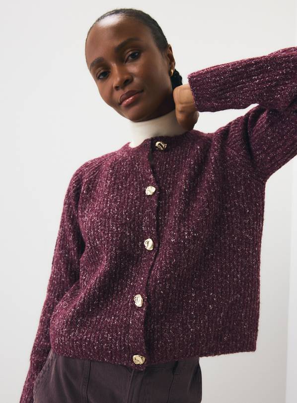 Dark Red Twist Yarn Boxy Fit Cardigan L
